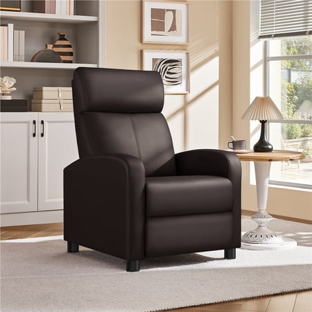 Yaheetech Adjustable PU Leather Recliner Chair with Pocket Spring, Brown