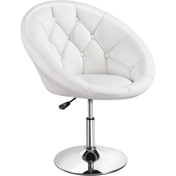 Yaheetech Adjustable Swivel Vanity Chair, Leather White Makeup Chair with Round Tufted Back for Vanity Room Bedroom