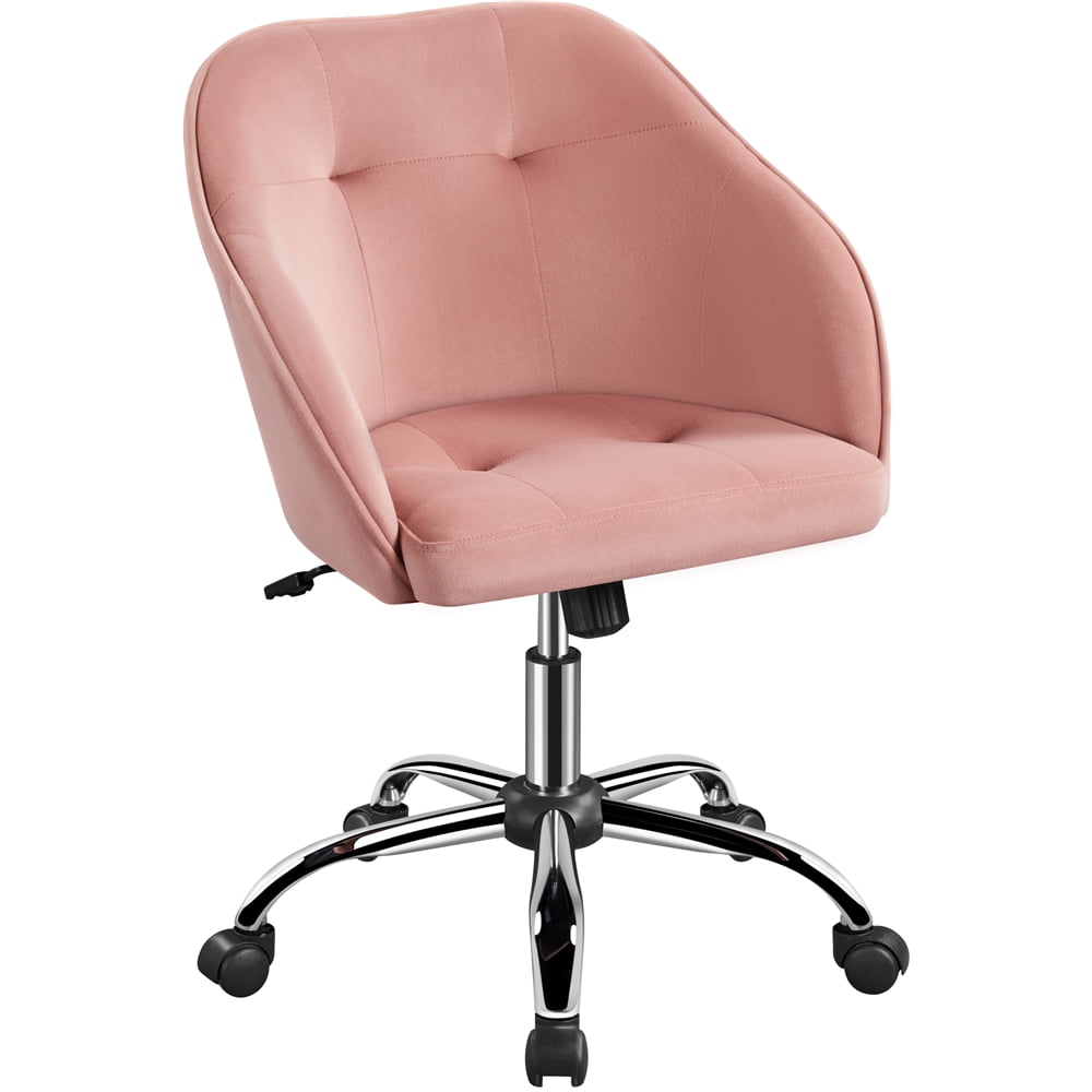Yaheetech Adjustable Velvet Desk Chair for Home Office Pink
