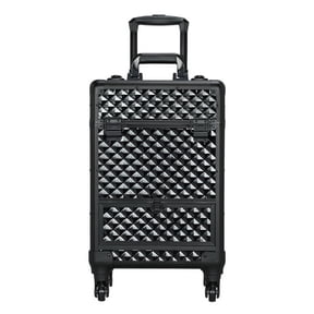 Yaheetech Aluminum Cosmetic Case Professional Makeup Train Case, Large Capacity Trolley Makeup Case with 4 Retractable Trays & 1 Smooth Sliding Drawer Black