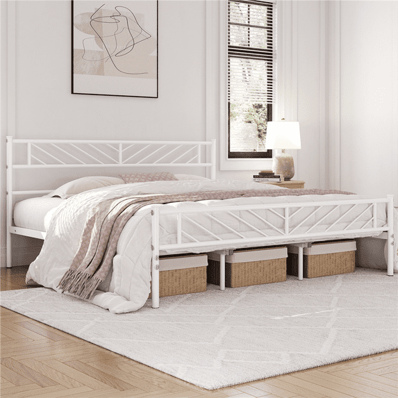 Yaheetech Arrow Design Metal Platform Bed Frame,King,White