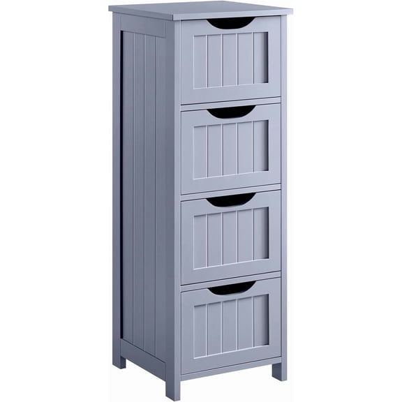 Bathroom Floor Cabinet, Wooden Side Storage Organizer, 4 Drawers Free-Standing Cabinet for Bathroom/Hallway/Living Room, Gray