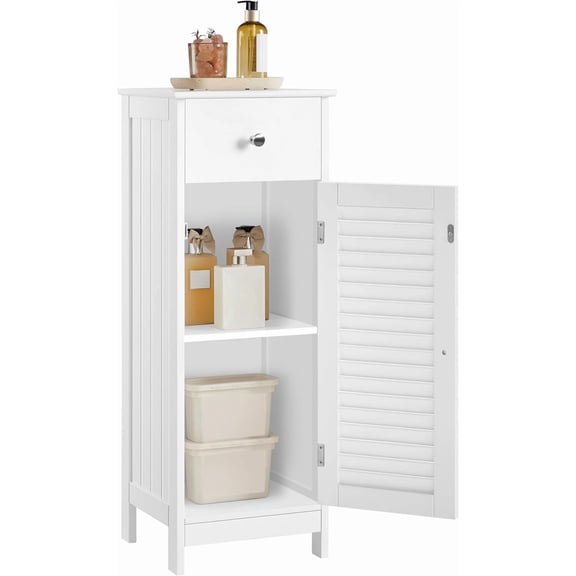 Yaheetech Bathroom Floor Storage Cabinet, Freestanding Side Table Storage Organizer Unit with Drawer and Single Shutter Door, D11.8xW12.6xH34.3 Inches