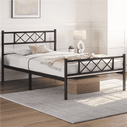 Yaheetech Black Metal Platform Twin Bed with X Design Headboard and Footboard