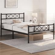 Yaheetech Black Metal Platform Twin Bed with X Design Headboard and Footboard