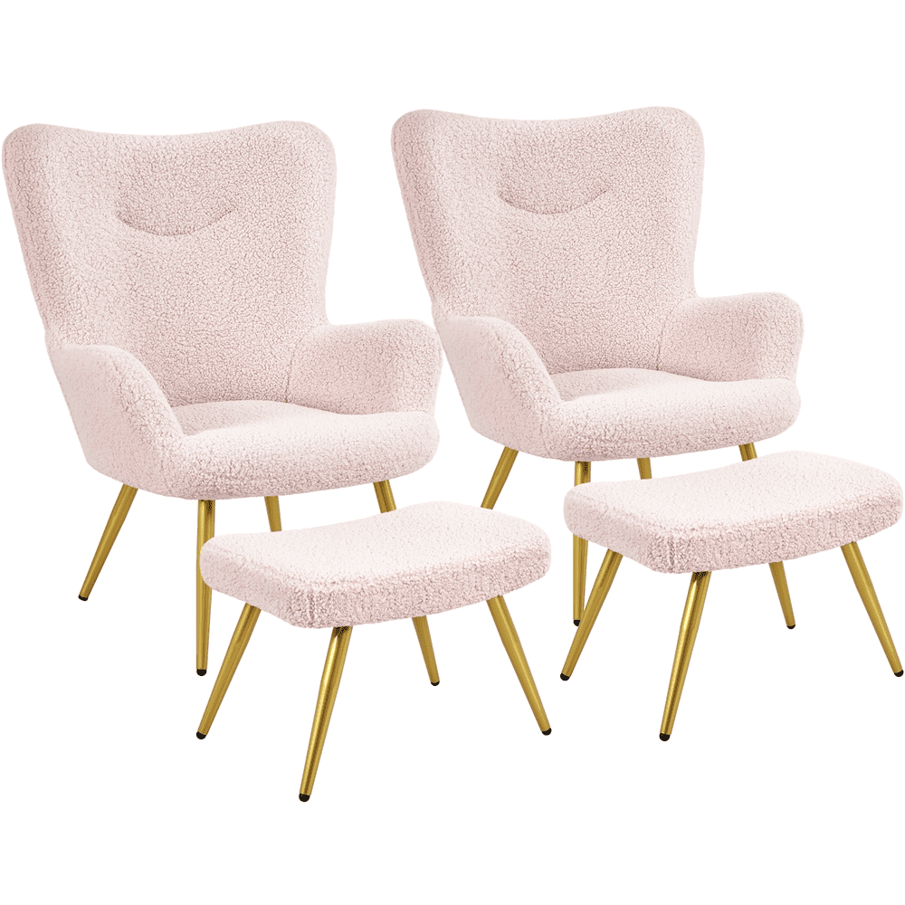 Free Shipping! Yaheetech Boucle Accent Chair and Ottoman Set with ...