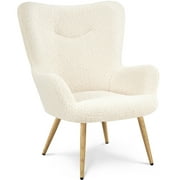 Yaheetech Boucle Accent Chair with Wood-tone Metal Legs,Ivory