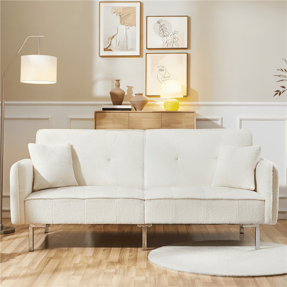 Yaheetech Boucle Futon Sofa Bed With