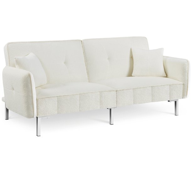 Yaheetech Boucle Futon Sofa Bed with Adjustable SplitBack,Ivory