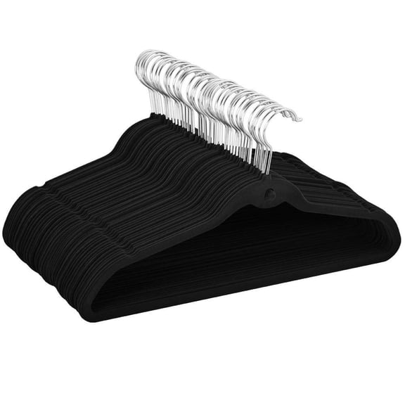 Yaheetech Cascading Non Slip Velvet Hangers - Heavy Duty - Suit Hangers Space Saving Clothes Rack 360 Swivel Hook, Black - Pack of 100