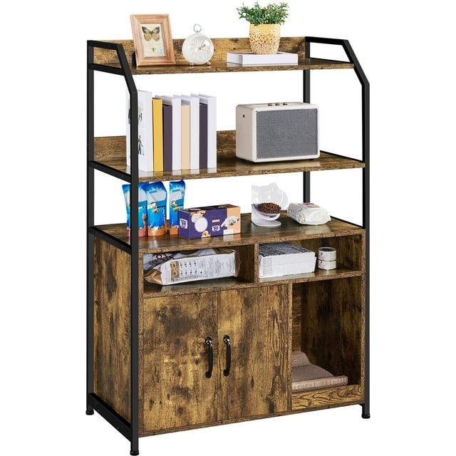 Yaheetech Cat Litter Box Enclosure with Shelves, Rustic Brown