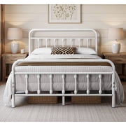 Yaheetech Classic Iron Platform Bed with High Headboard and Footboard, Full, White