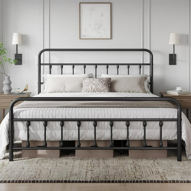 Yaheetech Classic Metal Platform Bed Frame Mattress Foundation with Victorian Style Iron-Art Headboard/Footboard/Under Bed Storage/No Box Spring Needed/King Size Black