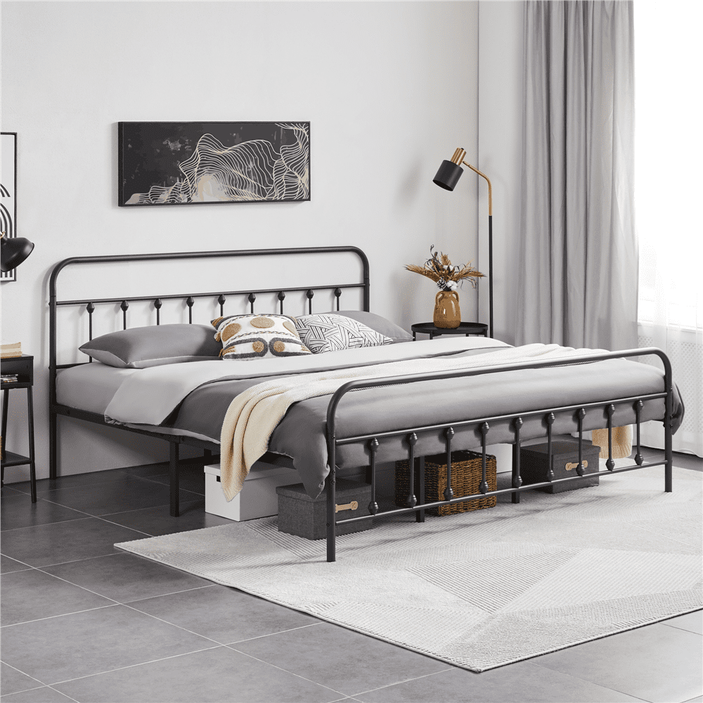 Yaheetech King Size Classic Bed Frame with Tall Headboard and Footboard ...