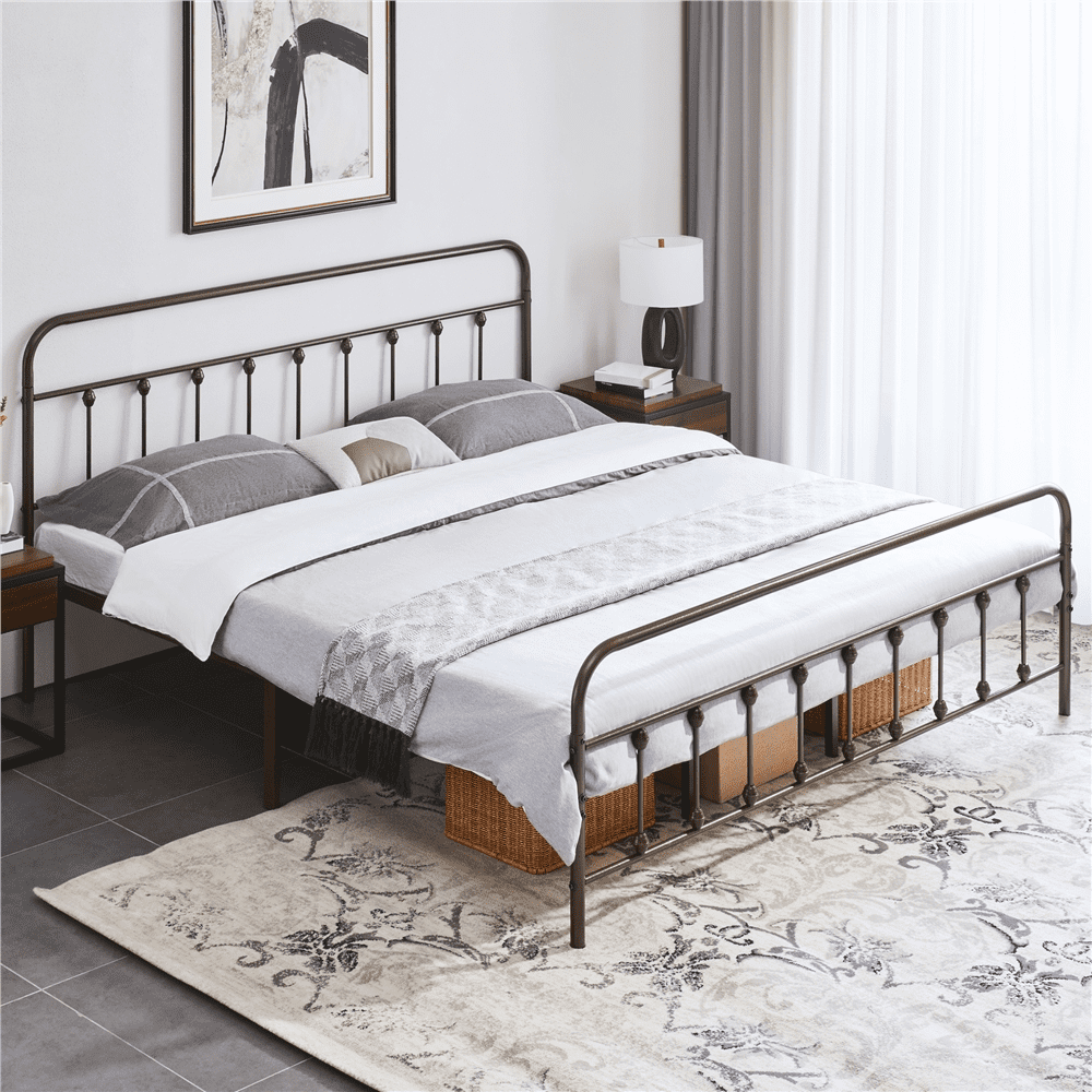 Yaheetech Classic Platform Bed with High Headboard and Footboard,King