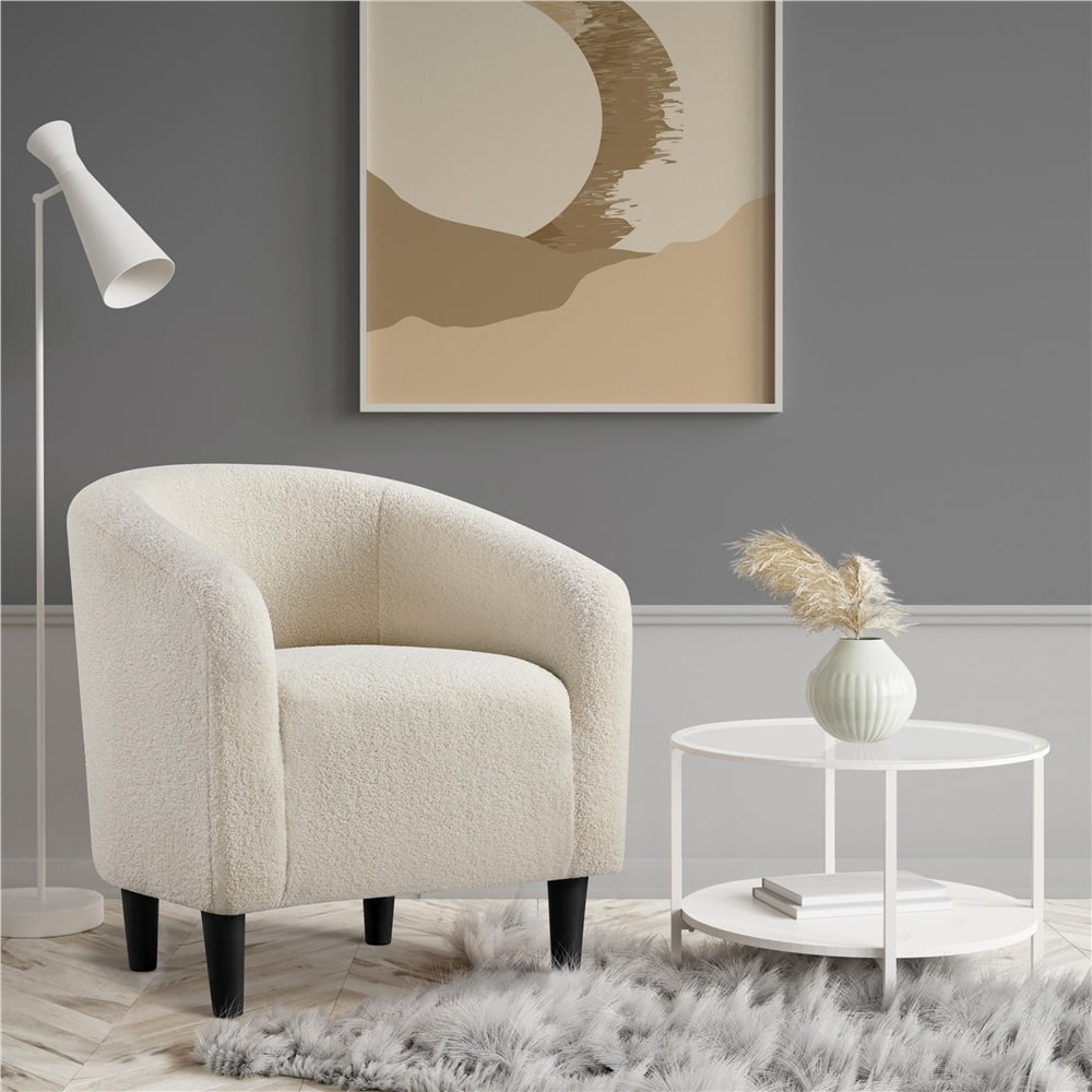 Yaheetech Club Chair Accent Barrel Chair Upholstered Arm Chair Ivory ...