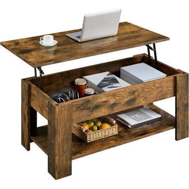 Coffee Table, 47.5in Lift top Coffee Table with Hidden Compartment and Storage Shelf, Lift Tabletop Dining Table for Living Room Reception Room, Rustic Brown