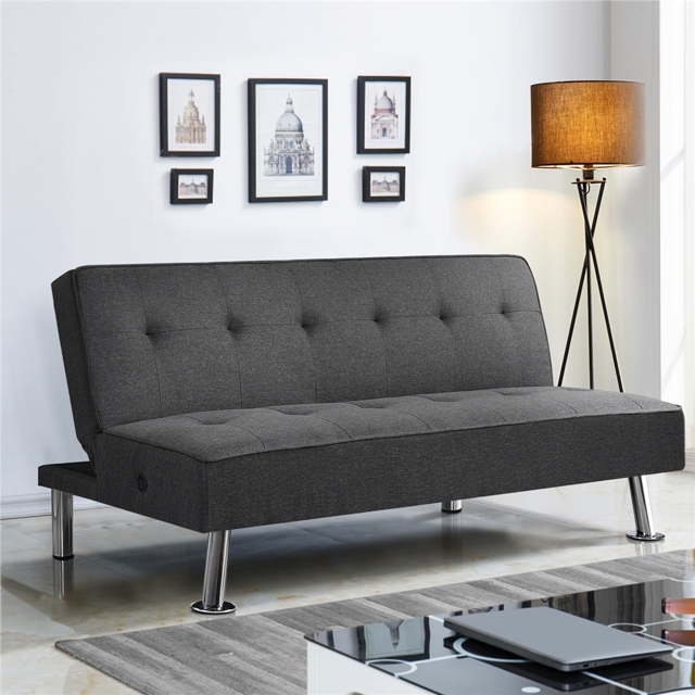 Yaheetech Convertible Futon Sofa Bed w/ USB Ports, 772lb Weight Limit