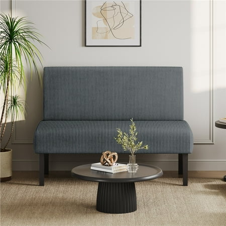 Yaheetech Corduroy Armless Loveseat with Rubberwood Legs, Dark Gray