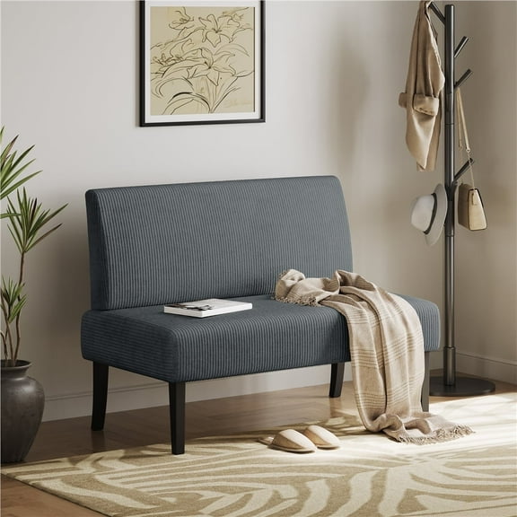 Yaheetech Corduroy Armless Loveseat with Strong Rubberwood Legs & USB Ports, Dark Gray