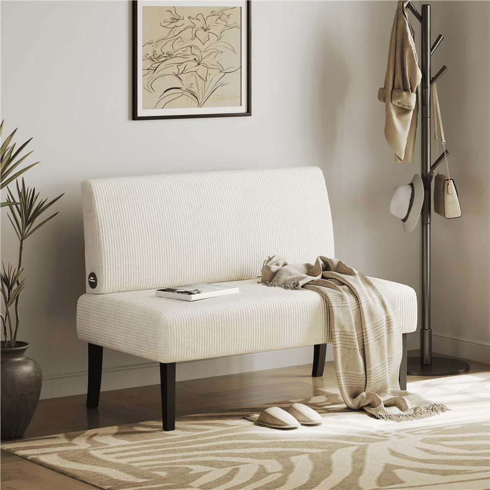 Yaheetech Corduroy Armless Loveseat with Strong Rubberwood Legs & USB Ports, Beige