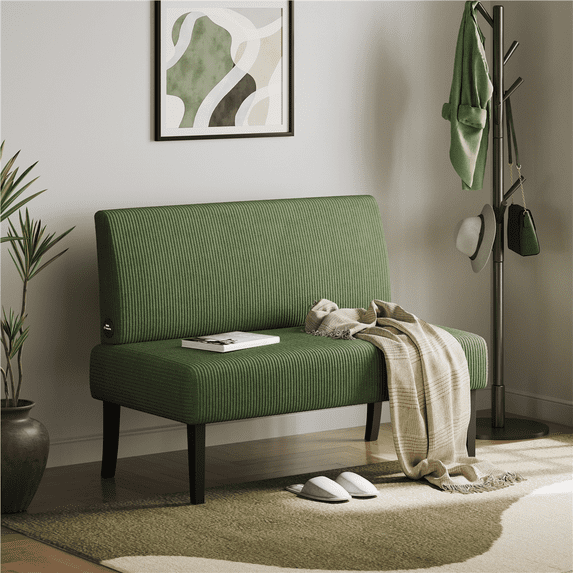 Yaheetech Corduroy Armless Loveseat with Strong Rubberwood Legs & USB Ports, Green