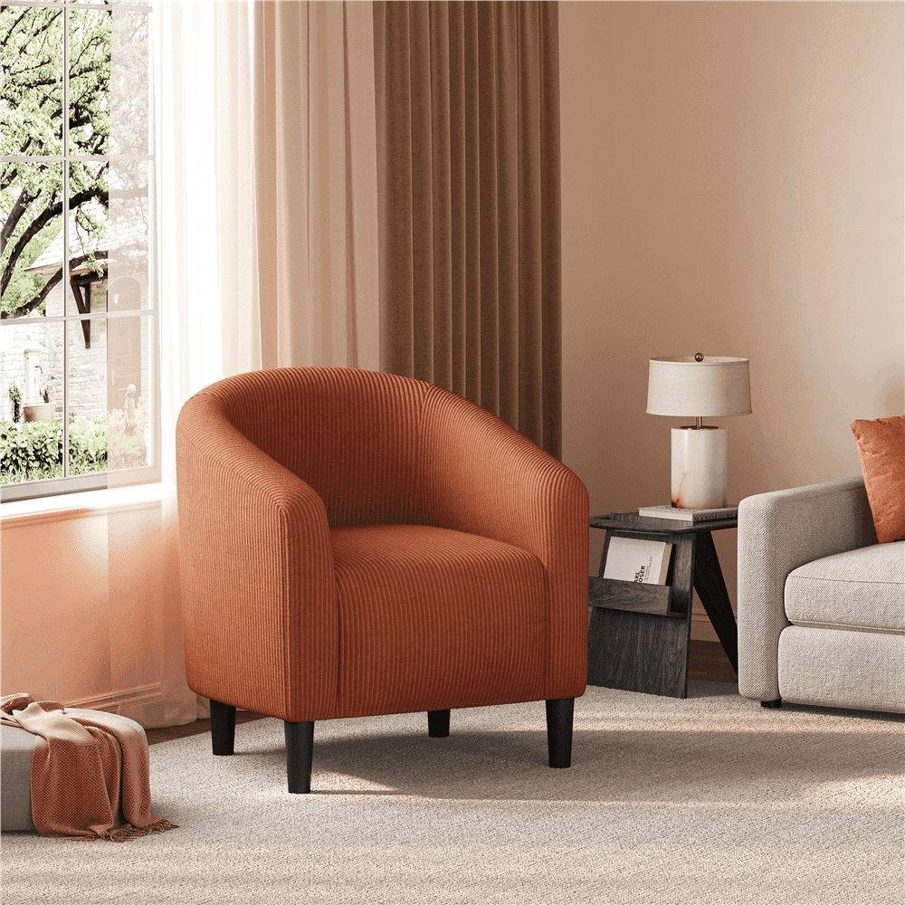 Yaheetech Corduroy Fabric Accent Barrel Chair for Living Room, Brick Red