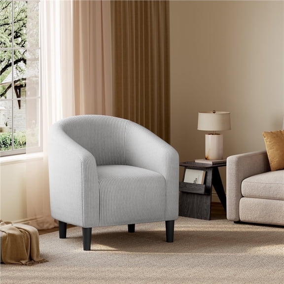 Yaheetech Corduroy Fabric Accent Barrel Chairs for Living Room, Light Gray