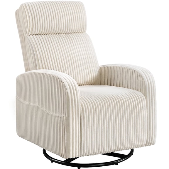 Yaheetech Corduroy Swivel Recliner Glider Chair Rocking Chair for Living Room, Beige