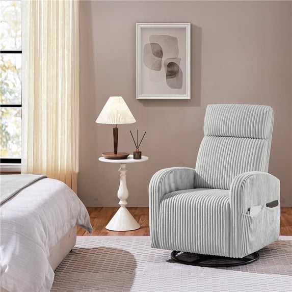 Yaheetech Corduroy Swivel Glider Chair Rocking Chair for Living Room, Light Gray