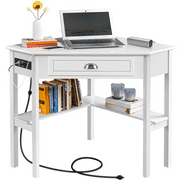 Yaheetech Corner Computer Desk with Power Outlet,White