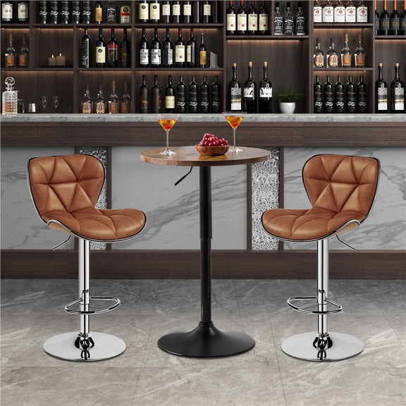 Yaheetech Counter Height Adjustable Pub Round Table with with 360° Swivel, Rustic Brown