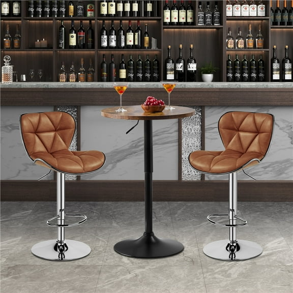 Yaheetech Counter Height Adjustable Pub Round Table with with 360° Swivel, Rustic Brown