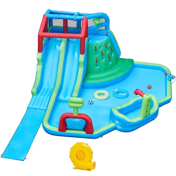 Yaheetech Double Lane Inflatable Water Slide for Kids Aged 3 To 10, Blue/Green