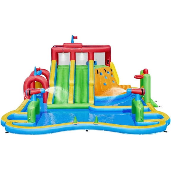 Yaheetech Double Lane Inflatable Water Slide with Storage Bag for Backyard, Blue/Green