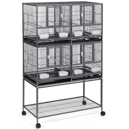 Yaheetech Double Stackable Wide Bird Cage with Rolling Stand,Hammered Black