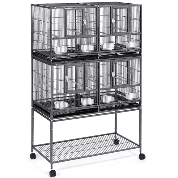 Yaheetech Double Stackable Wide Bird Cage with Rolling Stand,Hammered Black
