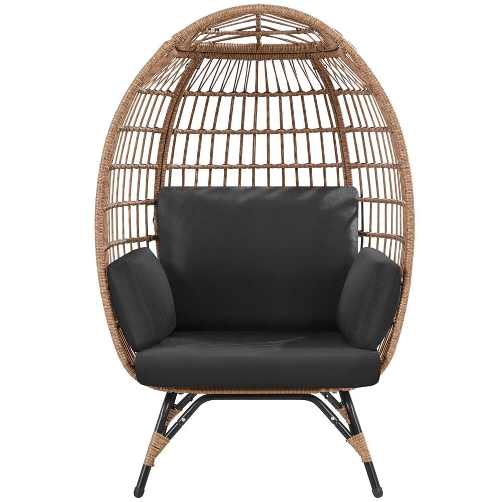 Yaheetech Egg Rattan Chair, Indoor/Outdoor PE Rattan Egg Basket Lounge Chair w/ 4 Cushions ...