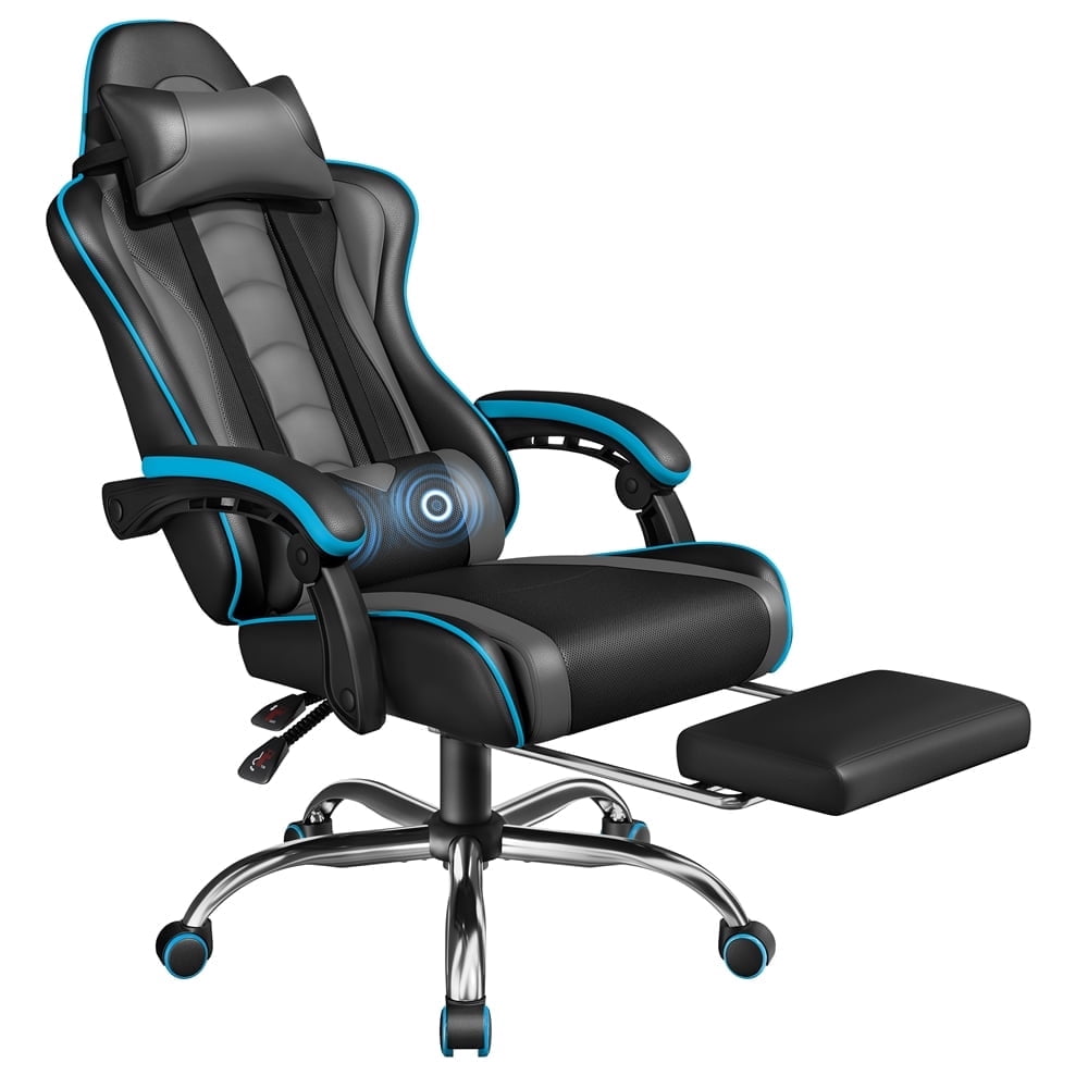 Yaheetech Ergonomic High Back Gaming Chair with Folding Footrest, Black/Gray