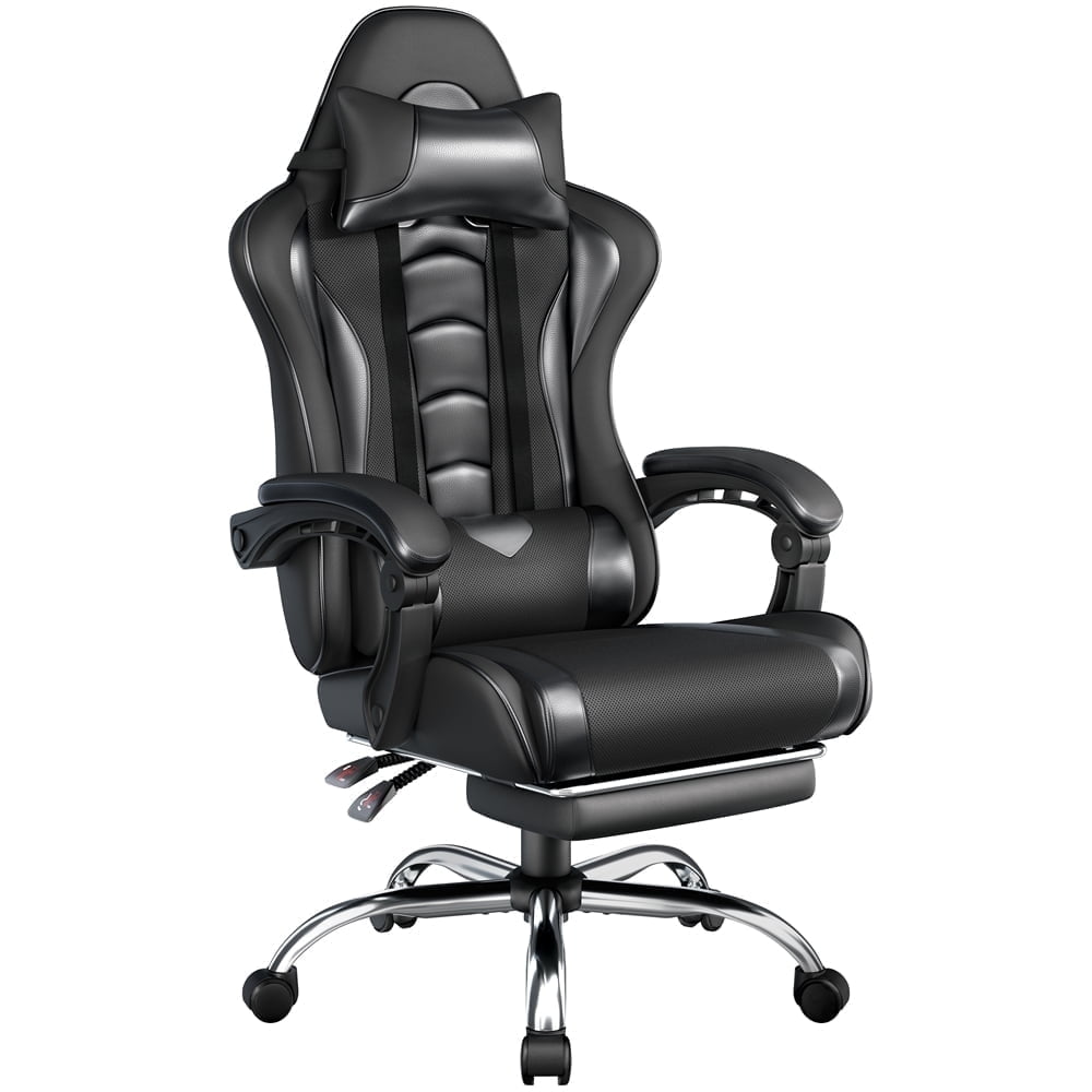 Yaheetech Ergonomic High Back Gaming Chair with Folding Footrest, Full Black - Walmart.com