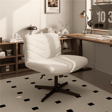 Yaheetech Fabric Swivel Desk Chair with No Arms and Extra Wide Seat, Beige, Ivory