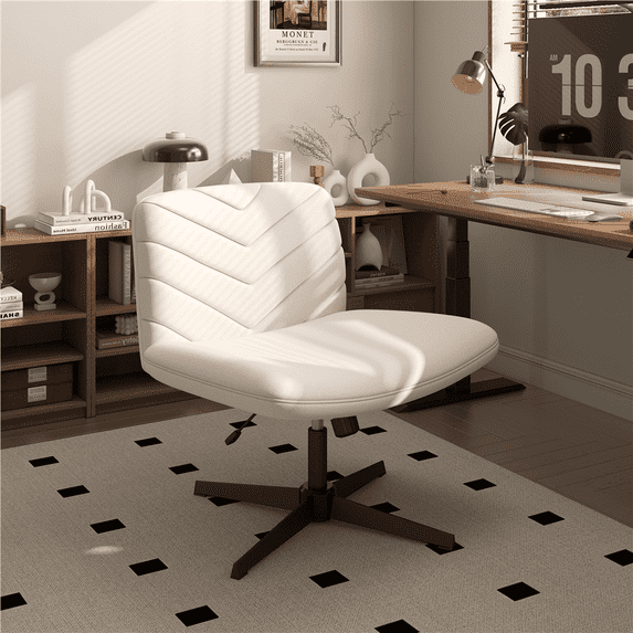 Yaheetech Fabric Swivel Desk Chair with No Arms and Extra Wide Seat, Beige