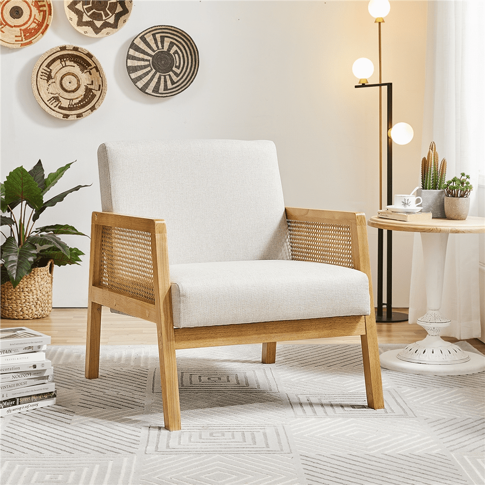 Yaheetech Fabric Upholstered Accent Chair for Living Room, Beige