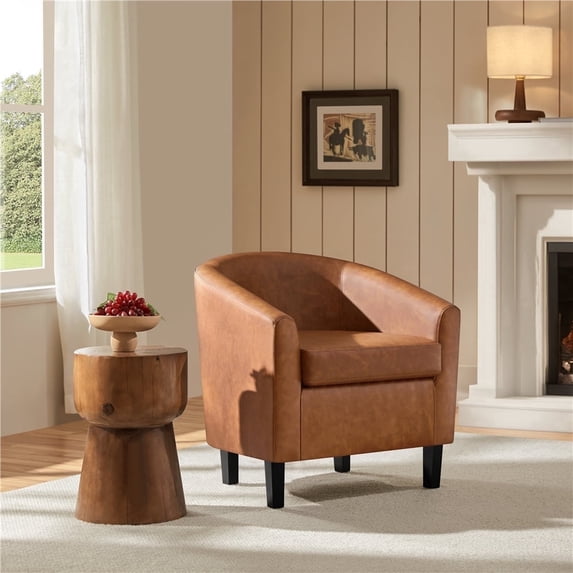 Yaheetech Faux Leather Accent Chair for Living Room, Brown
