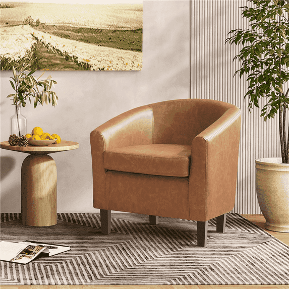 Yaheetech Faux Leather Accent Chair for Living Room, Brown