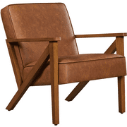Yaheetech Faux Leather Armchair Chair with Z-shaped Wood Legs for Living Room, Light Brown