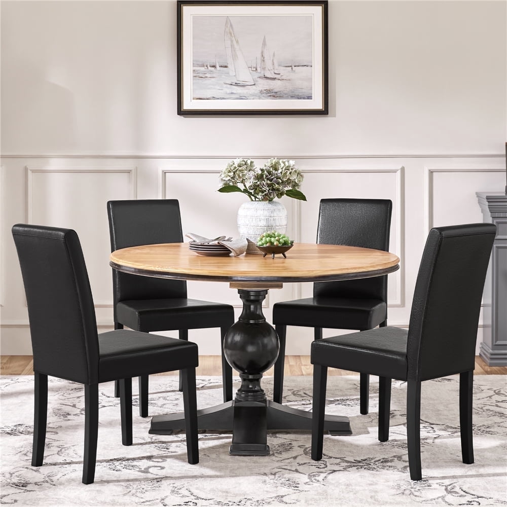 Yaheetech Faux Leather Dining Chairs with Rubberwood Legs, Set of 2, Black
