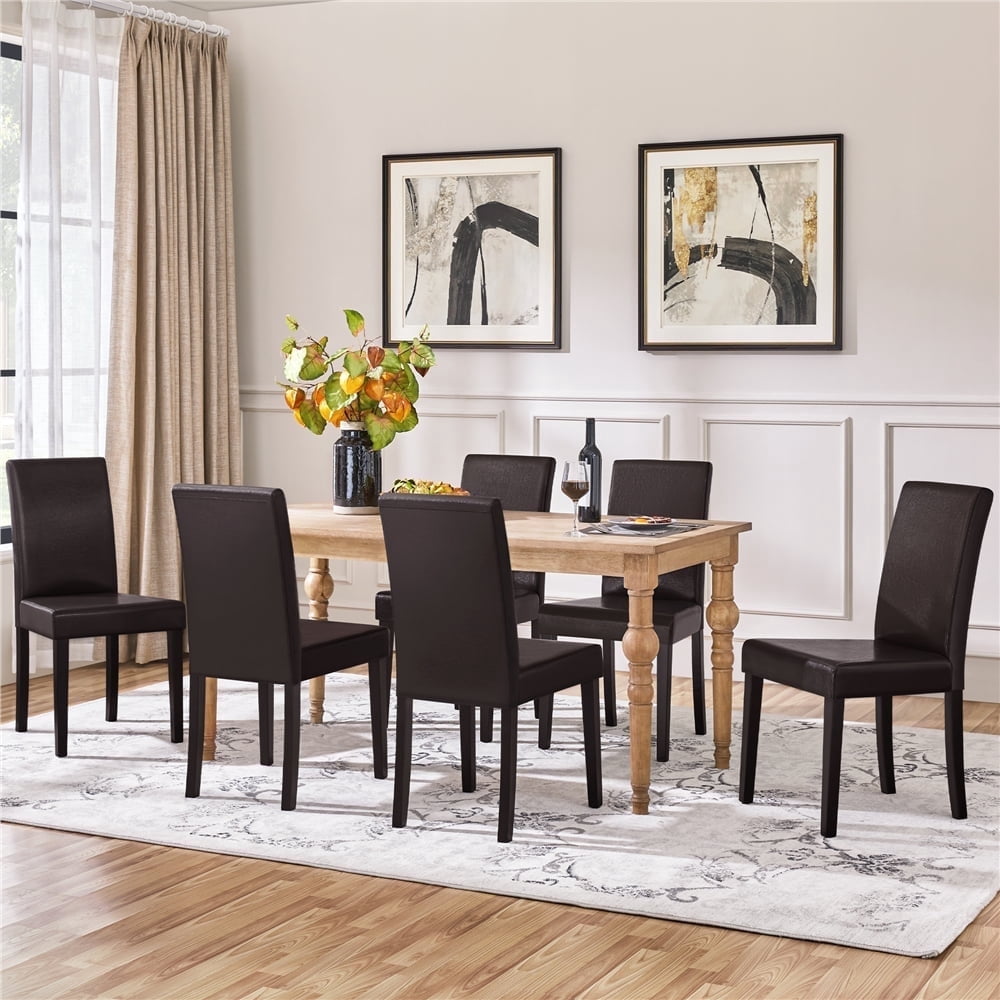 Yaheetech Faux Leather Dining Chairs with Rubberwood Legs, Set of 2, Dark Brown