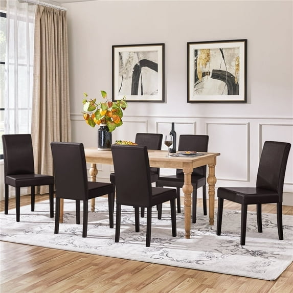 Yaheetech Faux Leather Dining Chairs with Rubberwood Legs, Set of 2, Dark Brown