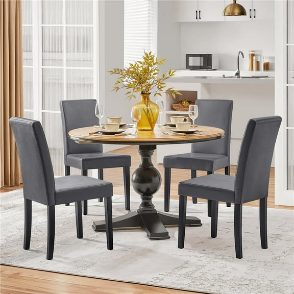 Yaheetech Faux Leather Dining Room Chairs with Rubberwood Legs, Set of 2, Dark Gray